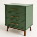 Commode en bois avec 3 tiroirs et poignées en laiton vert
