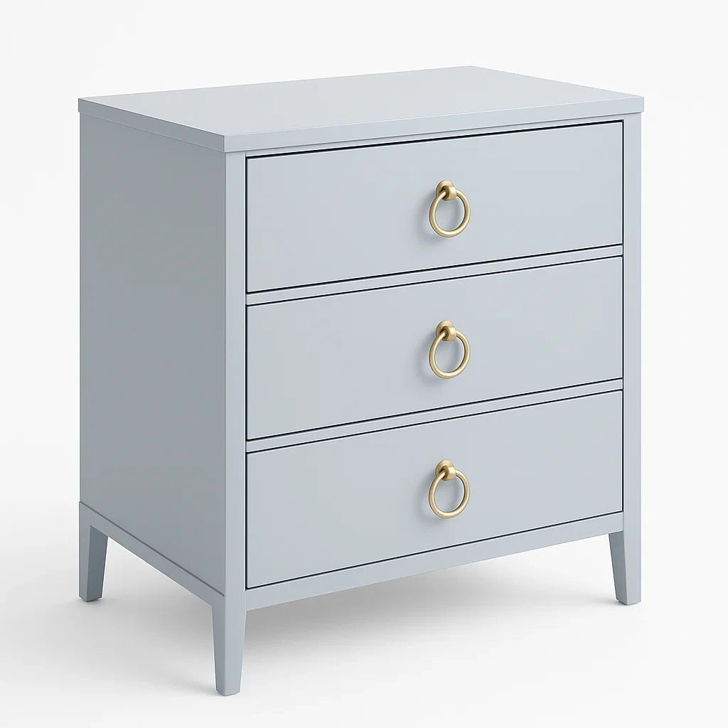 Commode 3 tiroirs en bois MDF avec poignées en métal doré