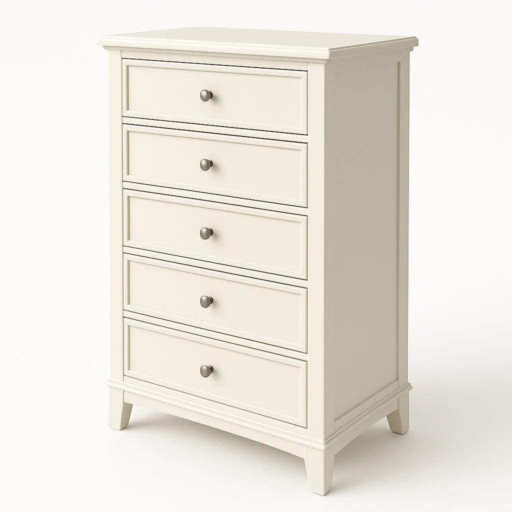 Commode en Bois Blanc Crème 5 Tiroirs