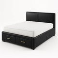 Lit double en cuir avec tiroirs de rangement noir