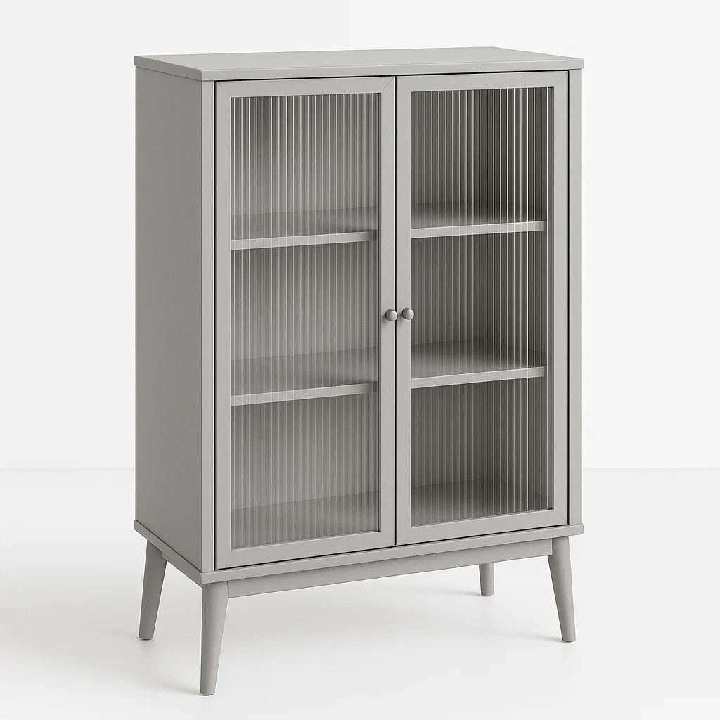 Armoire en Bois avec Portes en Verre Cannelé