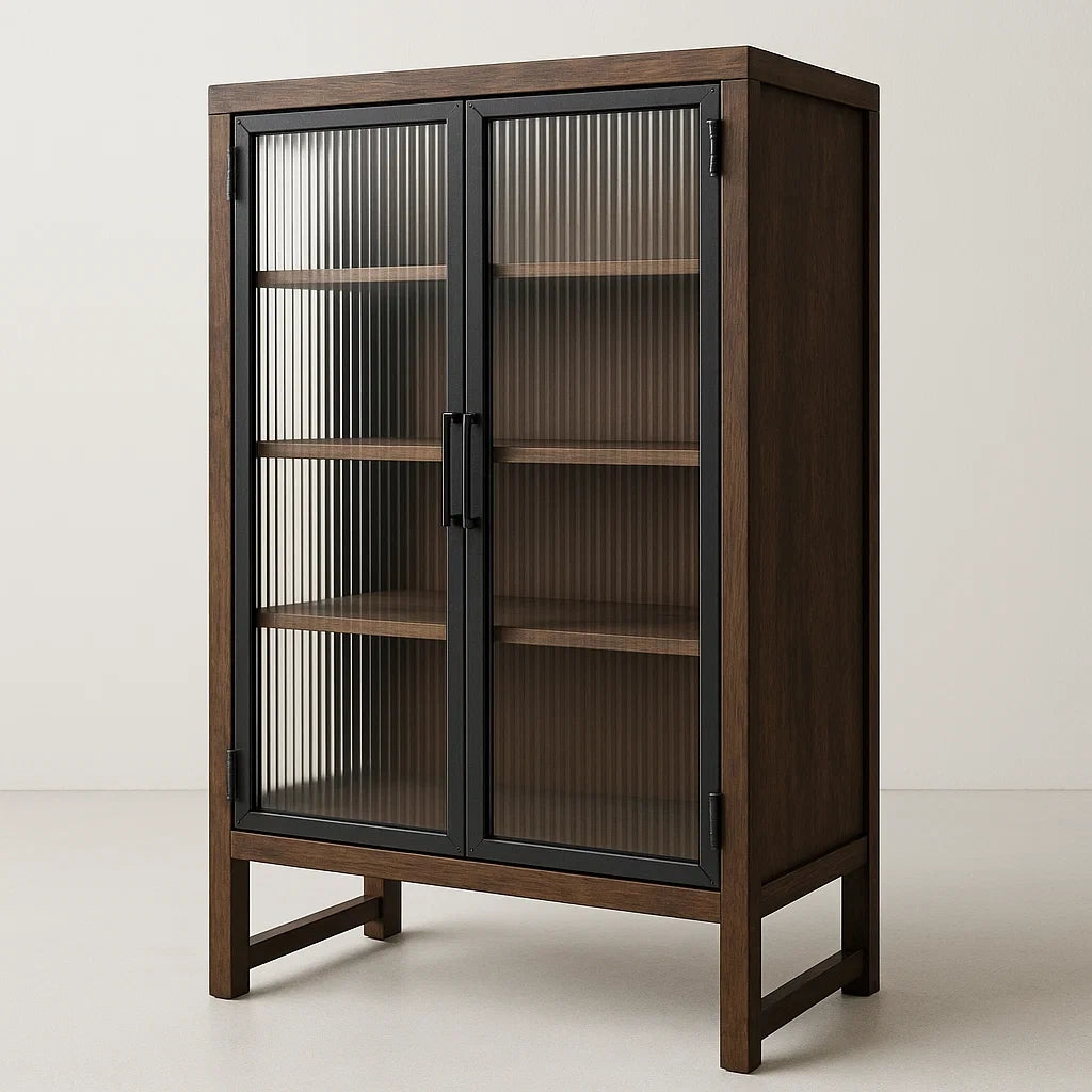 Armoire en Bois avec Portes en Verre Ondulé