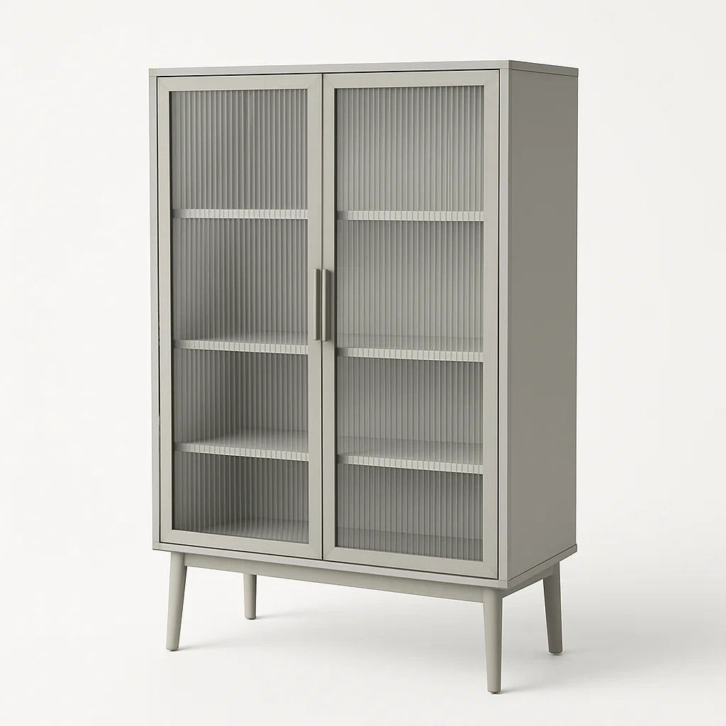 Vitrine en Métal avec Portes en Verre Strié Gris