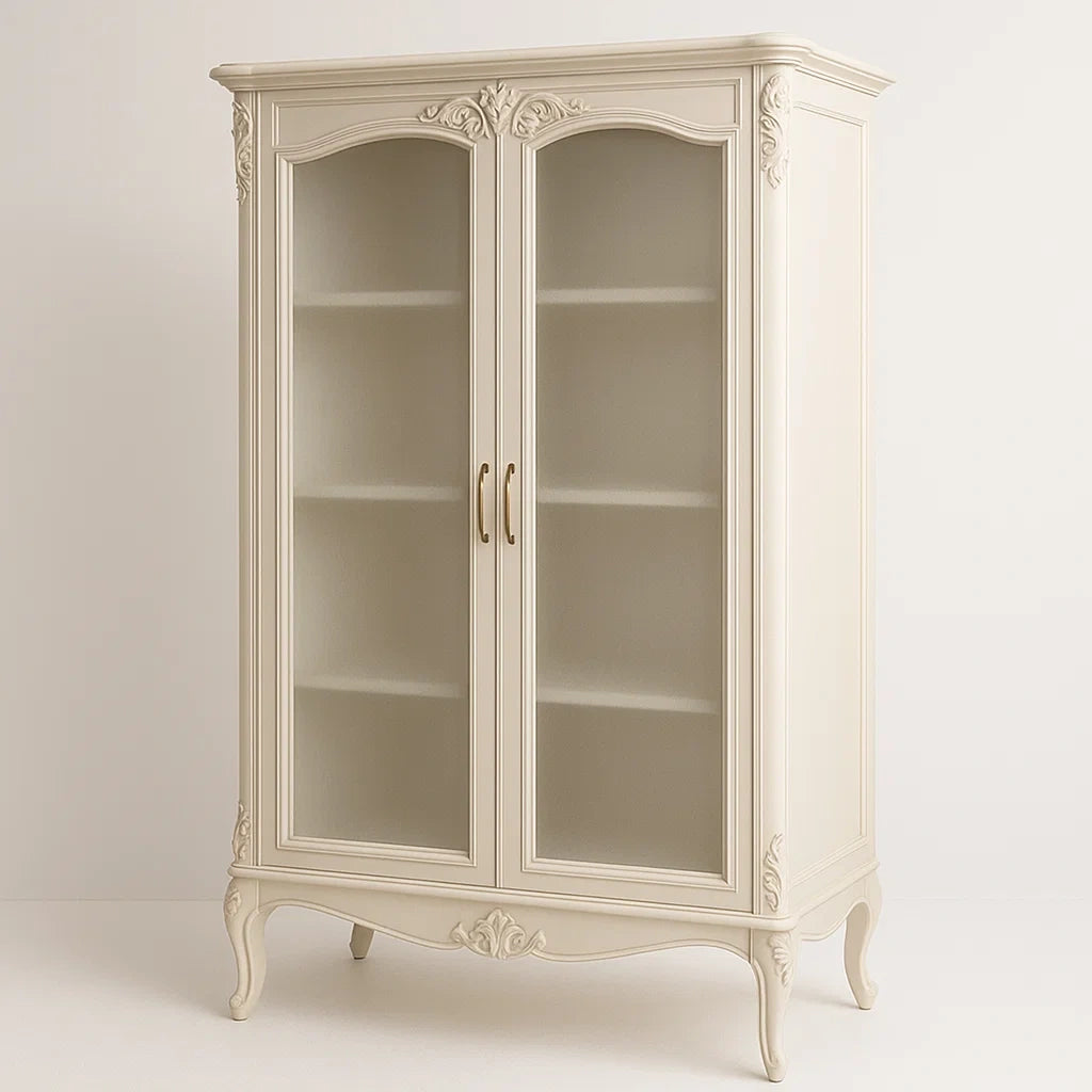 Armoire vitrées en bois crème avec portes battantes