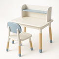 Bureau et Chaise Enfant en Bois et Polypropylène Blanc et Bleu avec Étagère