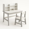 Ensemble de Bureau et Chaise pour Enfant en Bois avec Étagères, Blanc
