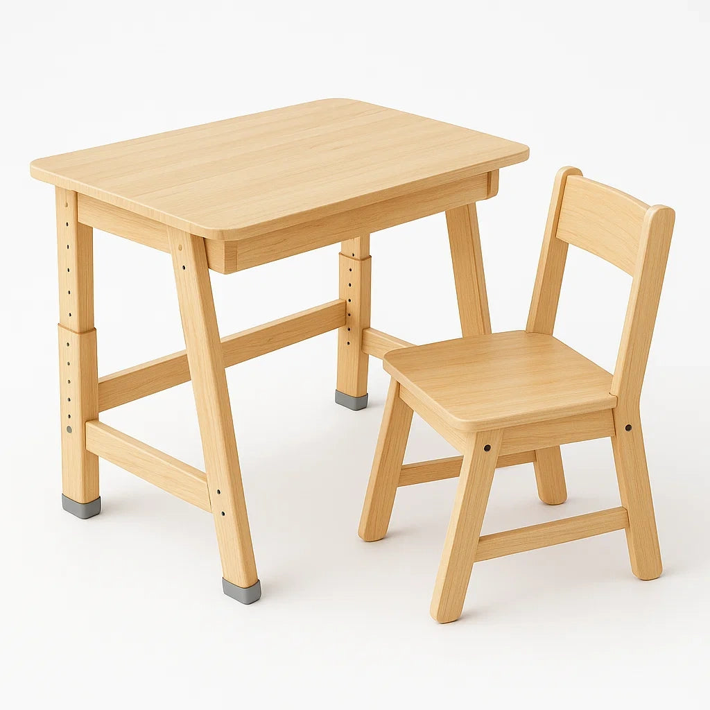 Ensemble de Table et Chaise en Bois Naturel pour Enfants