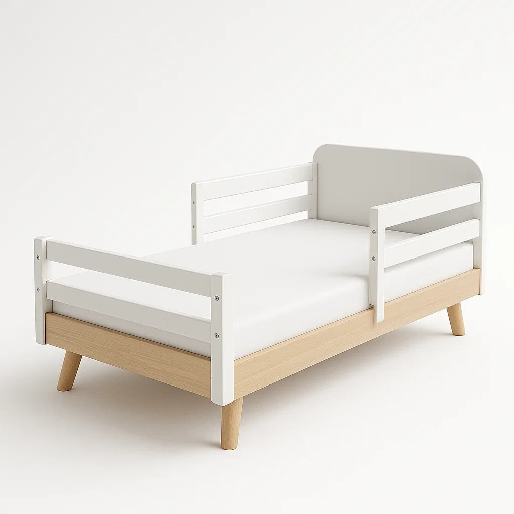 Lit d'enfant en bois massif et blanc 140x70 cm