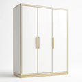 Armoire 3 Portes en MDF Blanc avec Détails en Acier Doré