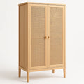 Armoire en bois avec portes en rotin, 90x40x180 cm